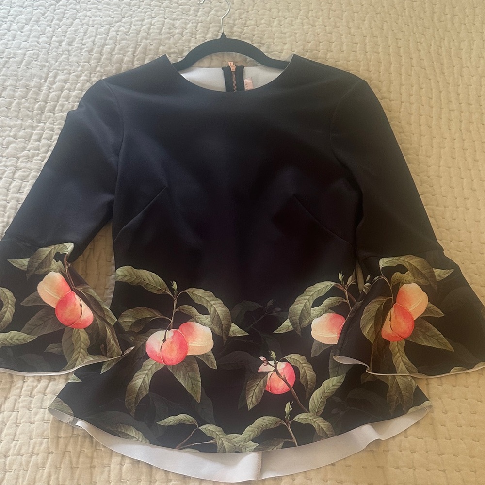 Ted Baker Black Top with Peach Floral Design